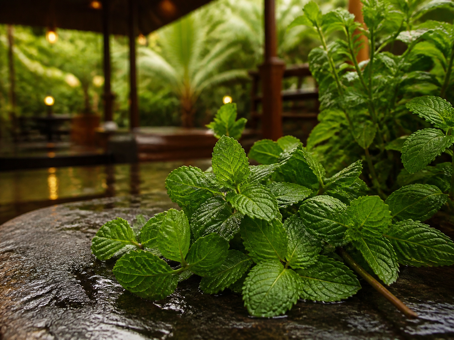 Peppermint botanical ingredient in a warm Southern Thai setting