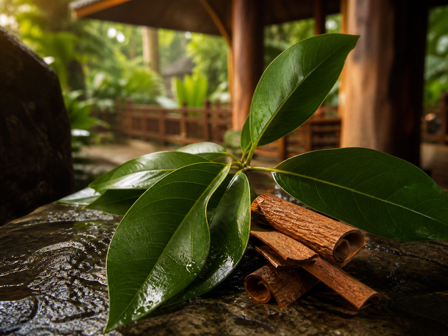 Cinnamon botanical ingredient in a warm Southern Thai setting